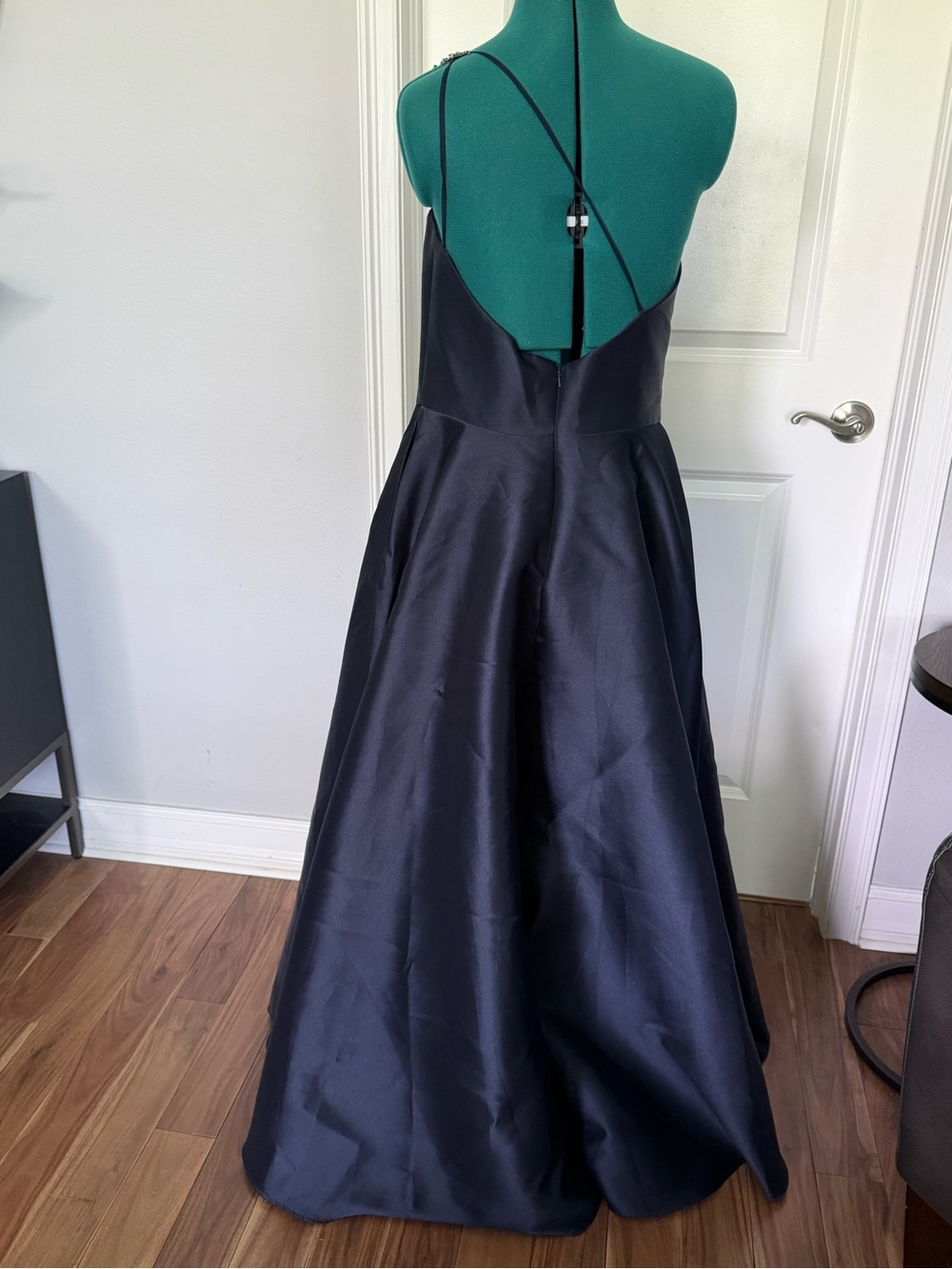 Terani Couture Navy Blue One-Shoulder Prom Gown with Silver Embellishment - Picture 7 of 12
